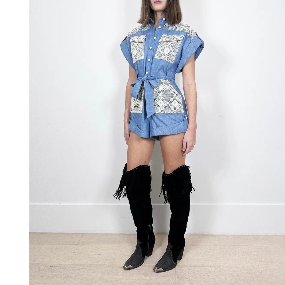 Zimmerman Lace Denim Romper
